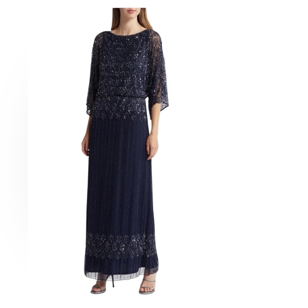 PISARRO NIGHTS Elegant Navy Blue Evening Gown